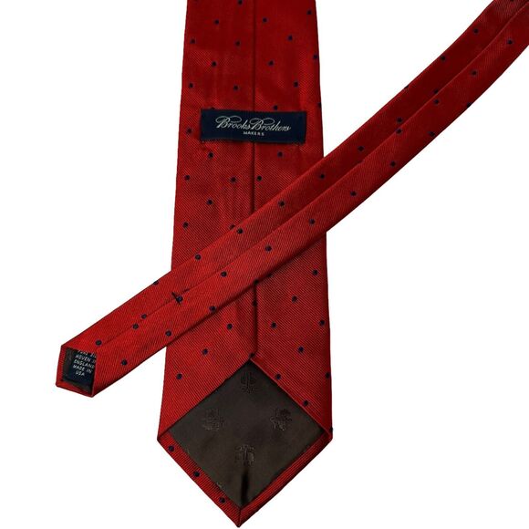 Vintage Brooks Brothers Tie Red/Blue Polka Dot Woven England Made USA Silk. 57” - Picture 9 of 16